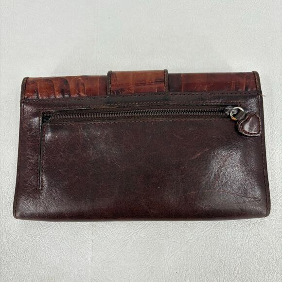 Brighton Wallet Brown Reptile Embossed Leather Floating Heart Folding Checkbook - Picture 7 of 9